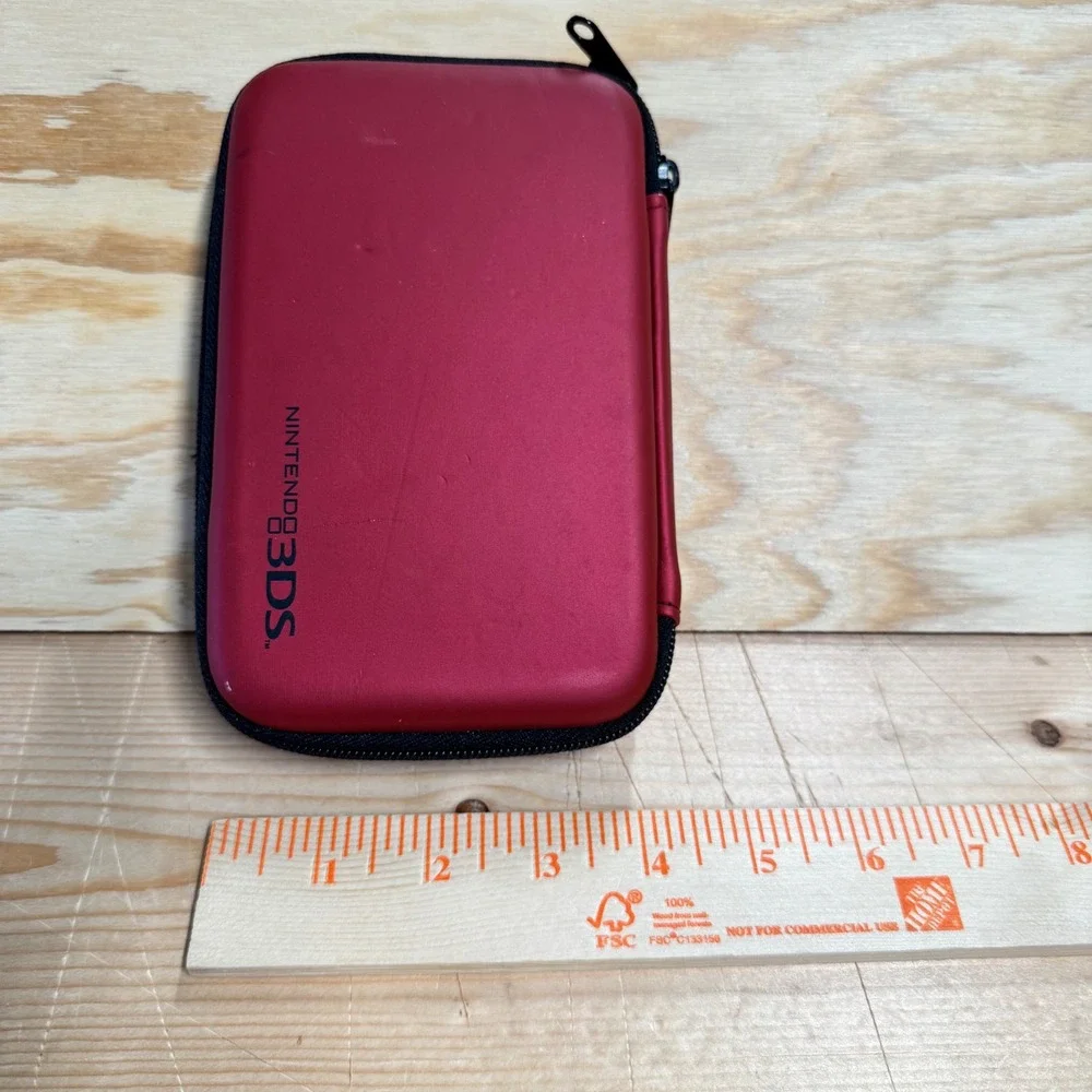 Nintendo 3DS Hard Shell Carrying Case Metallic Red Zipper Travel Pouch Official